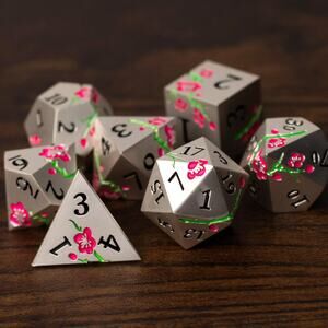 Metal Pink Blossom Dice Glow in the Dark Luminous Set of 7 D4 to D20 D&D TTRPG
